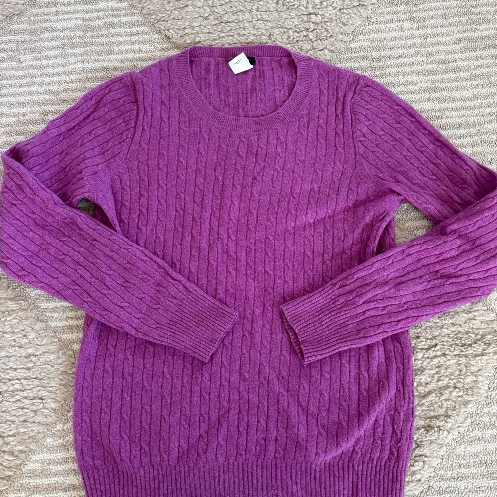J. Crew Cable-Knit Crewneck Sweater - Magenta